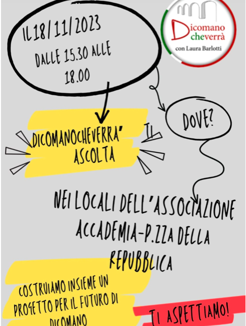 Il futuro di Dicomano – Pomeriggio di ascolto per i cittadini organizzato da Dicomanocheverrà
