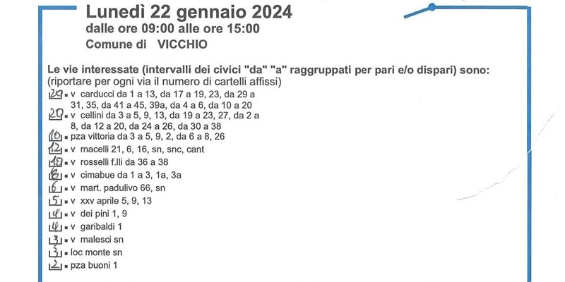 Vicchio – Lunedi 22 gennaio interruzione energia elettrica