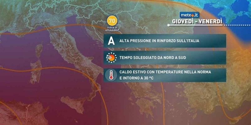 Meteo: luglio inizia col caldo, ma non esagerato