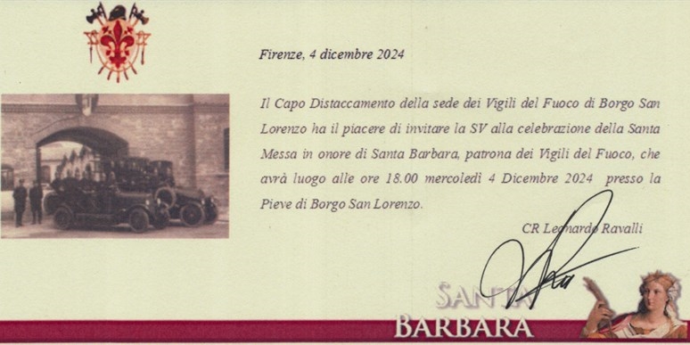 Borgo San Lorenzo. Santa Messa per la patrona del corpo dei vigili del fuoco