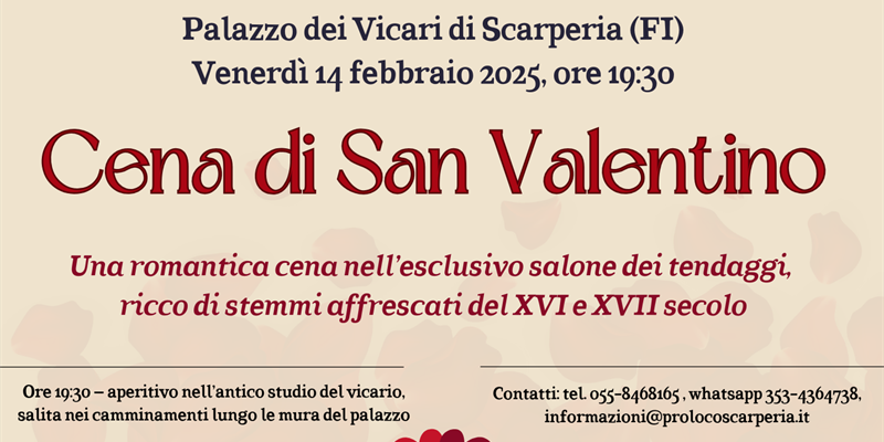 San Valentino 2025. Serata romantica al palazzo dei Vicari di Scarperia