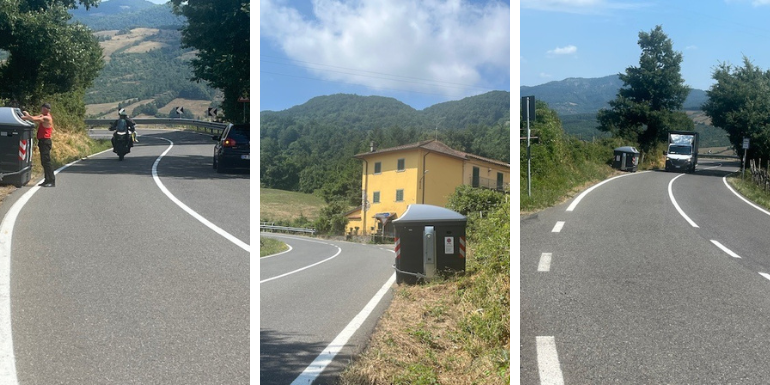 Firenzuola, cassonetto in curva mette a rischio la sicurezza stradale: l’appello di un cittadino