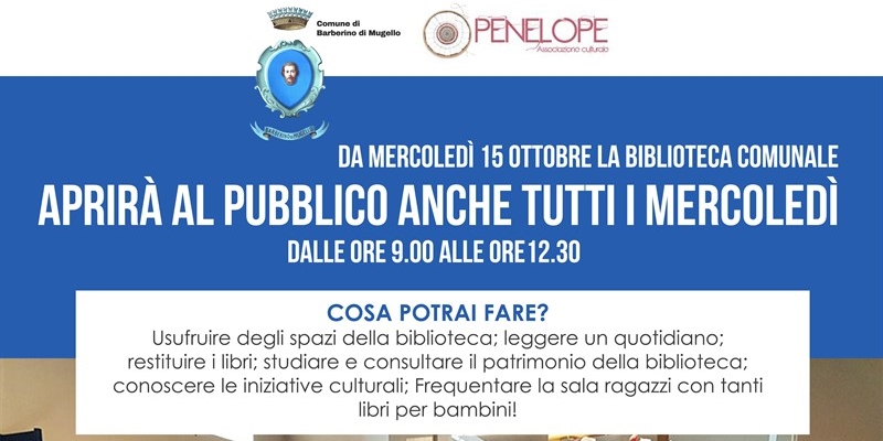 La biblioteca comunale Balducci amplia gli orari di apertura con il supporto dell’associazione Penelope